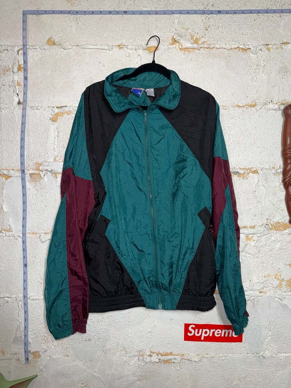 Vintage Bike Colorblock Windbreaker Jacket Teal Black Maroon Size Medium